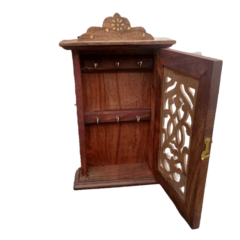 Wooden Wall Mount Hanging Safe Box Keychain Holder Antique Design